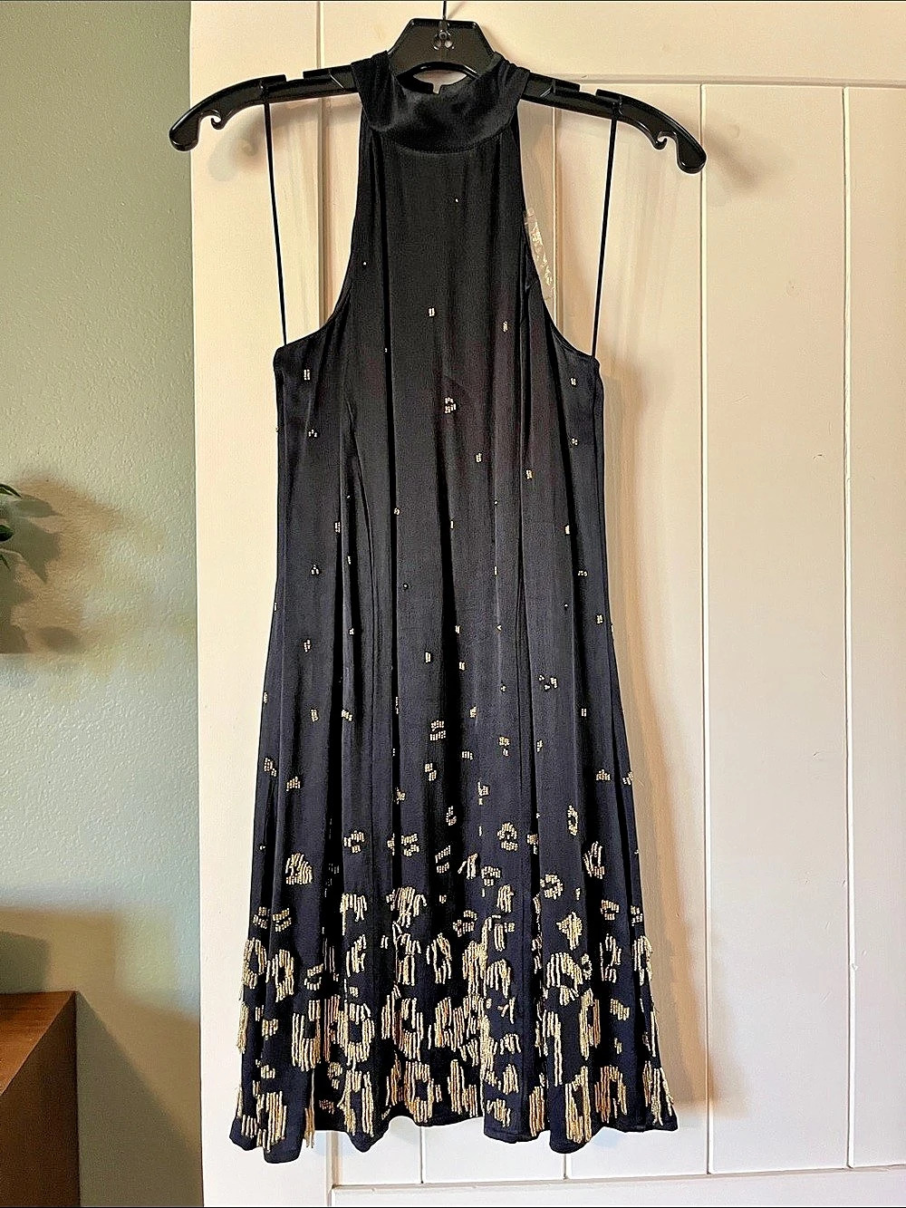 Anthropologie Black & Gold Mini Dress- size 0 - NWT